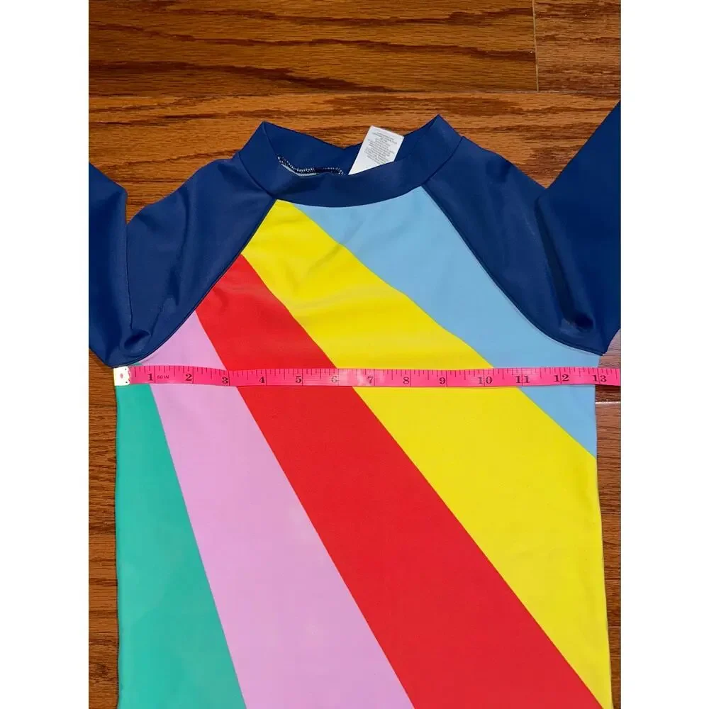 Mini Boden Rainbow Stripe Long Sleeve Rash Guard Swim Shirt Size 7-8Y